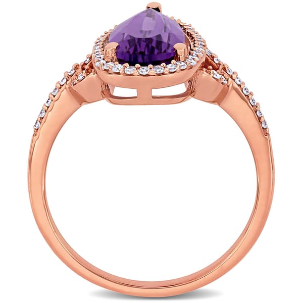 Gemstones Classics&#8482; 14kt. Rose Gold Pear Amethyst Halo Ring