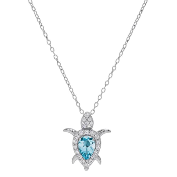 Gianni Argento Sterling Silver Blue Topaz Turtle Pendant - image 