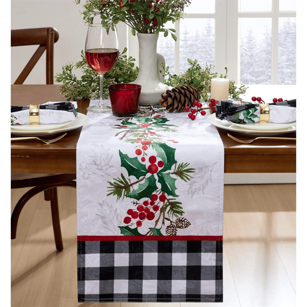 Threadmade Holly Charm Holiday Fabric Table Runner