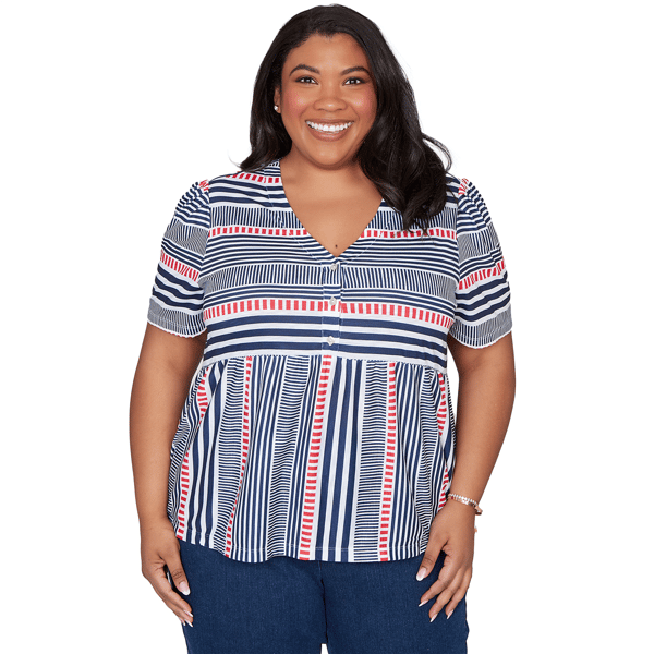 Plus Size Alfred Dunner Port Side Spliced Mixed Stripe Flutter S - image 