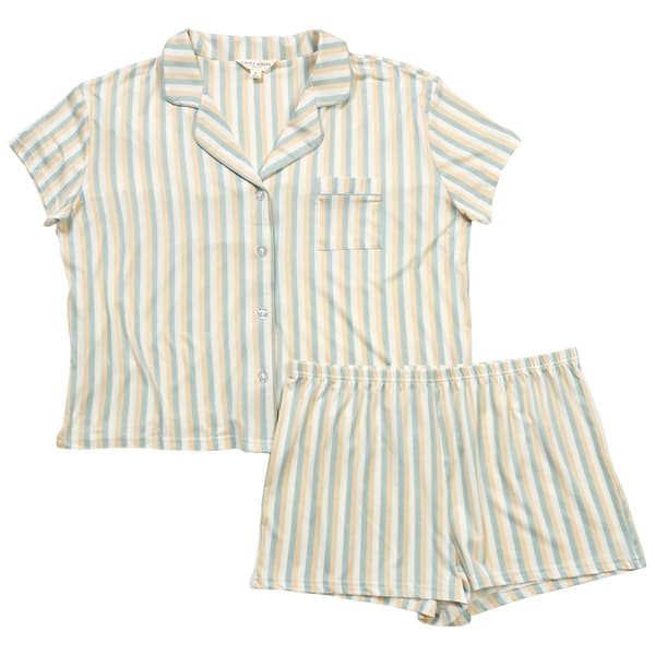 Womens Laura Ashley Double Awning Stripe Pajama Set with Shorts