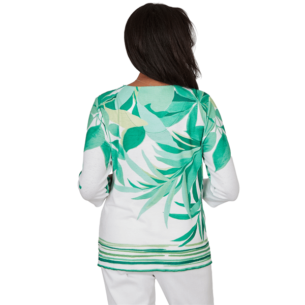 Petite Alfred Dunner Resort Living V Neck Artisan Leaf Blouse