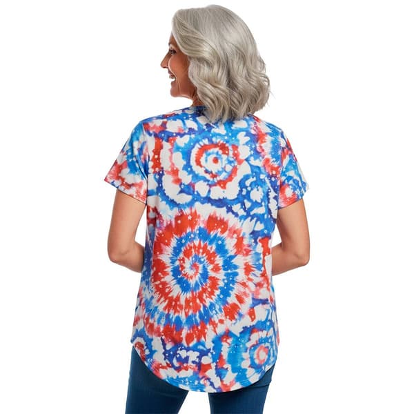 Womens OneWorld Short Sleeve Tie Dye Sublimation V-Neck Tee