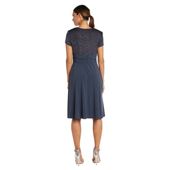 Womens R&M Richards Short Sleeve Rhinestone Trim Wrap Dress