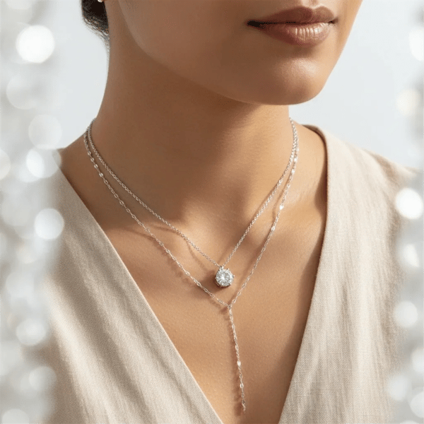 Saffron 1ctw. 6 Prong Moissanite Diamond Layered Necklace