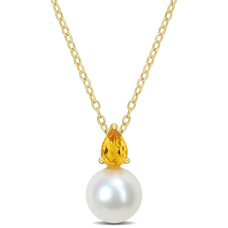 Gemstone Classics(tm) Freshwater Pearl & Citrine Pendant