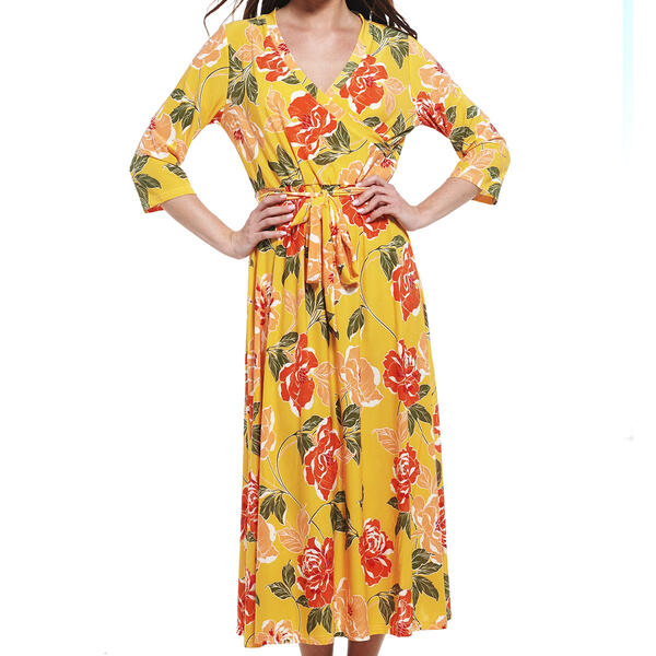 Womens Mlle Gabrielle 3/4 Sleeve Floral Print Wrap Maxi Dress