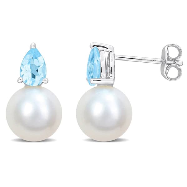 Gemstone Classics(tm) Freshwater Pearl & Blue Topaz Stud Earrings