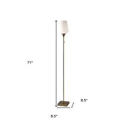 HomeRoots 71in. Brass Torchiere Floor Lamp With Glass Shade
