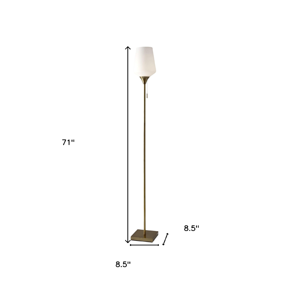 HomeRoots 71in. Brass Torchiere Floor Lamp With Glass Shade