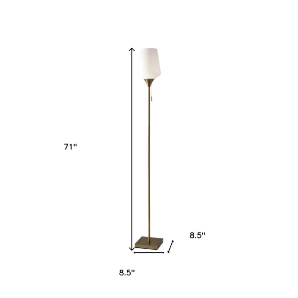 HomeRoots 71in. Brass Torchiere Floor Lamp With Glass Shade