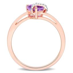 Rose Gold Plated Amethyst & Diamond Accent Heart Ring