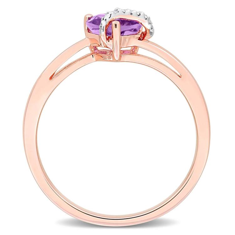 Rose Gold Plated Amethyst & Diamond Accent Heart Ring