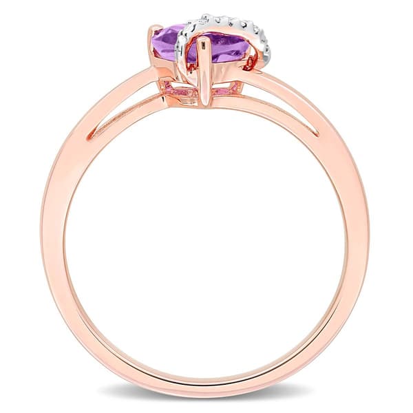 Rose Gold Plated Amethyst & Diamond Accent Heart Ring