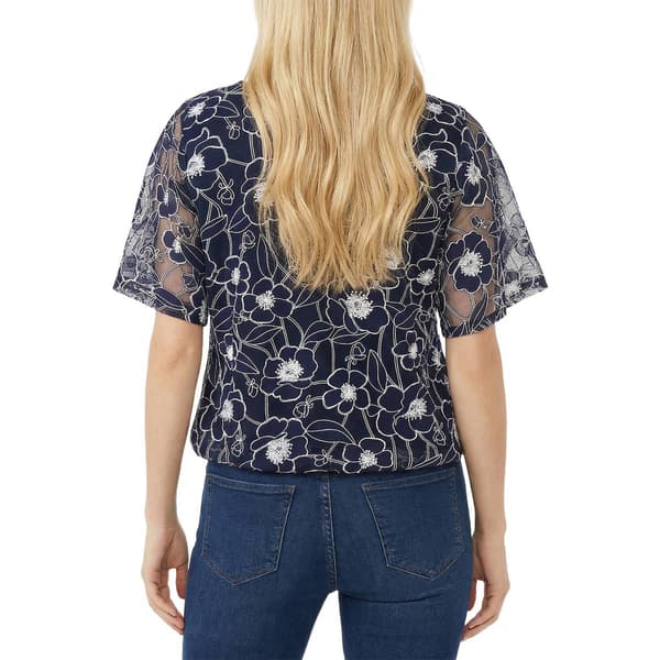 Petite NY Collection Short Flutter Sleeve V Neck Floral Blouse
