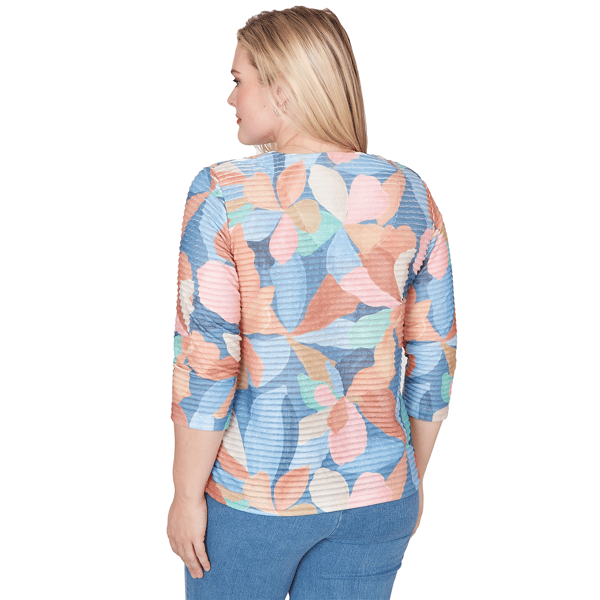 Womens Alfred Dunner Beachcomber Abstract Floral V Neck Tee
