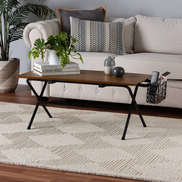 Baxton Studio Mariela Brown Low Profile Coffee Table w/ Basket