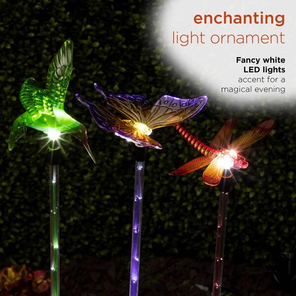Alpine Solar Insects/Bird LED Garden Stake - Set of 3
