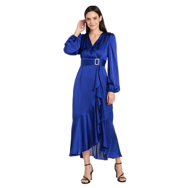Womens R&M Richards Long Sleeve Satin Faux Wrap Dress - image 