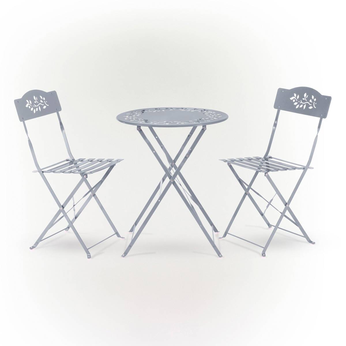 Open Video Modal for Alpine 3pc. Grey Metal Bistro Set w/ Leaf Details