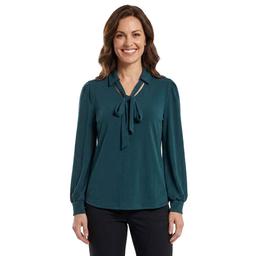 Womens Adrianna Papell Long Sleeve V-Neck Tie Collar Crepe Blouse