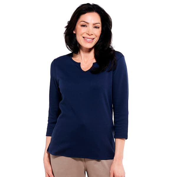 Womens Hasting &amp; Smith 3/4 Sleeve Solid Split Neck Top