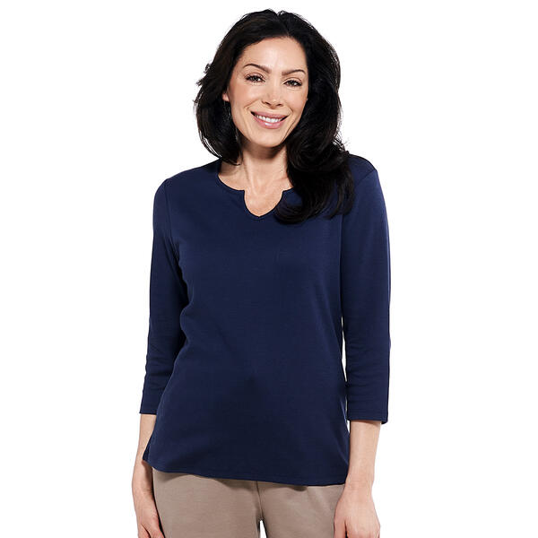 Womens Hasting & Smith 3/4 Sleeve Solid Split Neck Top - image 