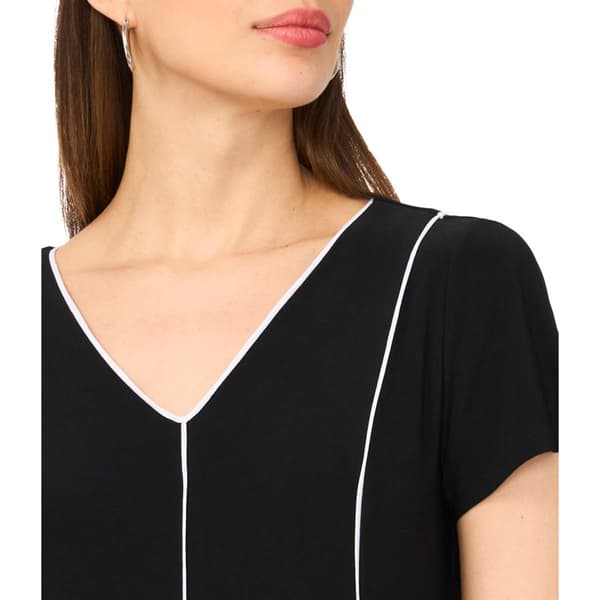 Womens MSK Short Sleeve V Neck Stripe A-Line Dress