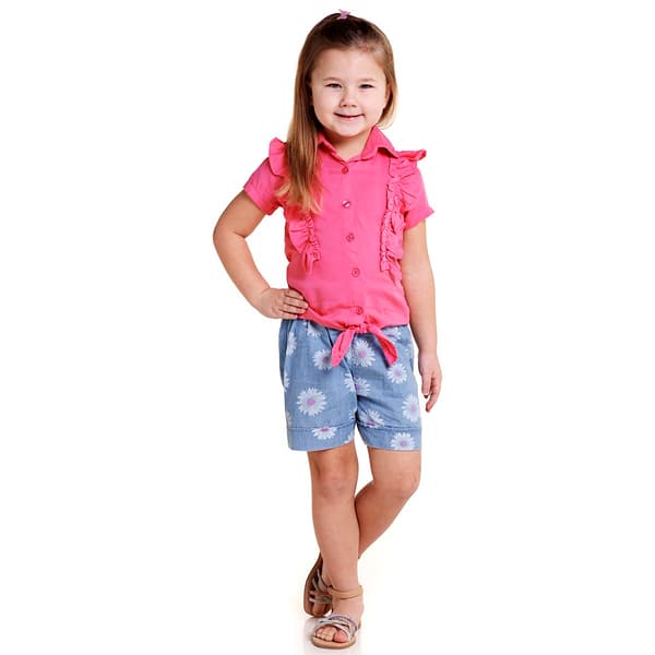 Girls &#40;4-6x&#41; One Step Up Ruffle Top & Daisy Denim Shorts Set - image 