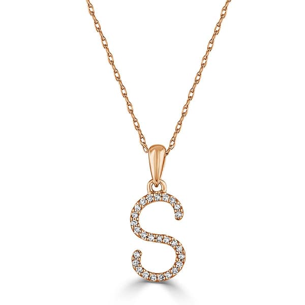 Diamond Classics&#40;tm&#41; 14kt. Rose Gold Initial S Letter Necklace - image 