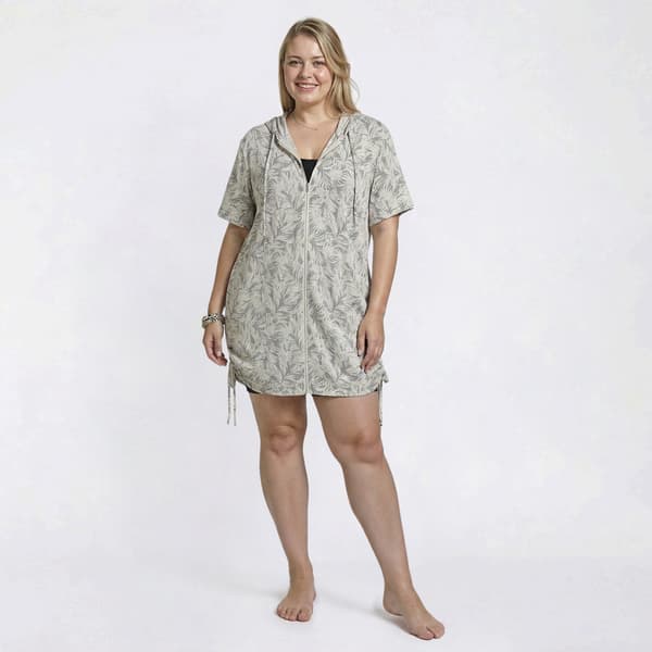 Plus Size J Valdi Costa Side Tie Zip Hoodie Swim Cover Up - image 