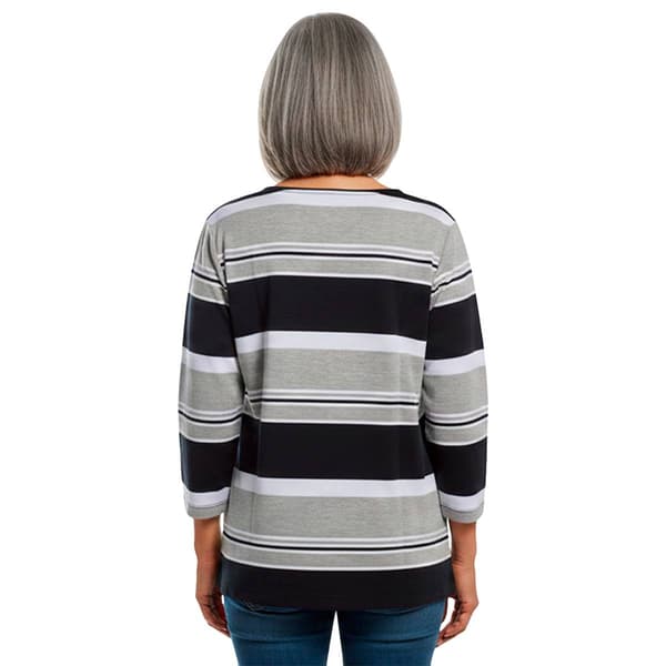 Petite Hasting & Smith 3/4 Sleeve Stripe Button Detail Tee