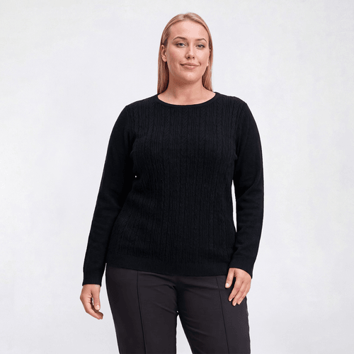 Plus Size Napa Valley Long Sleeve Cable Knit Front Sweater