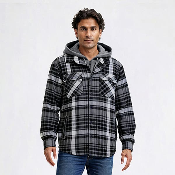 Mens Smith''s Sherpa Lined Flannel Shirt Jacket - Black/White