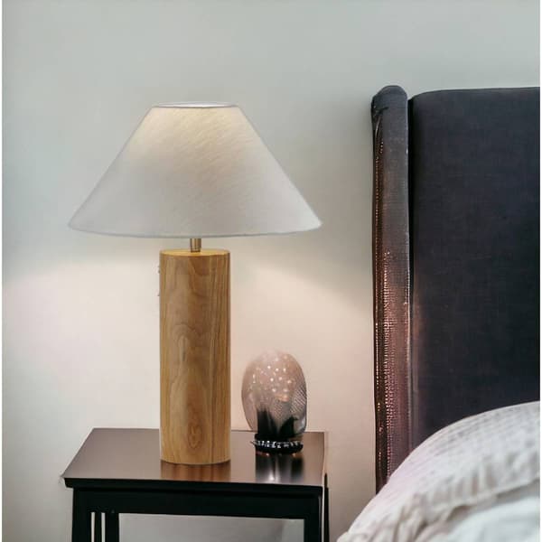 9th & Pike&#174; 26in. White Shade Natural Wood Cylinder Table Lamp