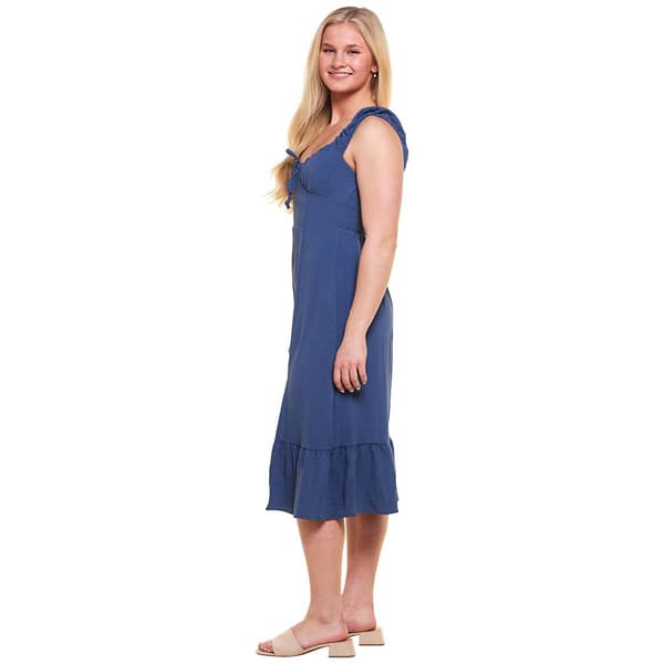 Juniors Derek Heart Airflow Ruffle Strap Front Slit Midi Dress