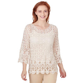 Womens Skye''s The Limit Soft Side Solid 3/4 Sleeve Lace Top