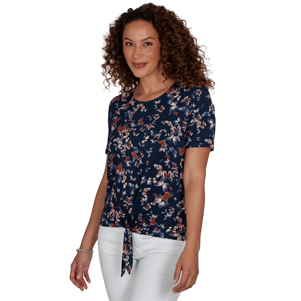 Petite Emaline Key Items Short Sleeve Tie Hem Butterfly Blouse