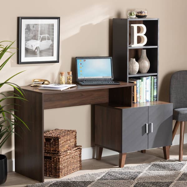 Baxton Studio Jaeger Two-Tone Wood Storage Desk w/ Shelves