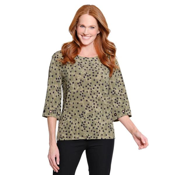 Womens Multiples 3/4 Sleeve Square Dot Blouse
