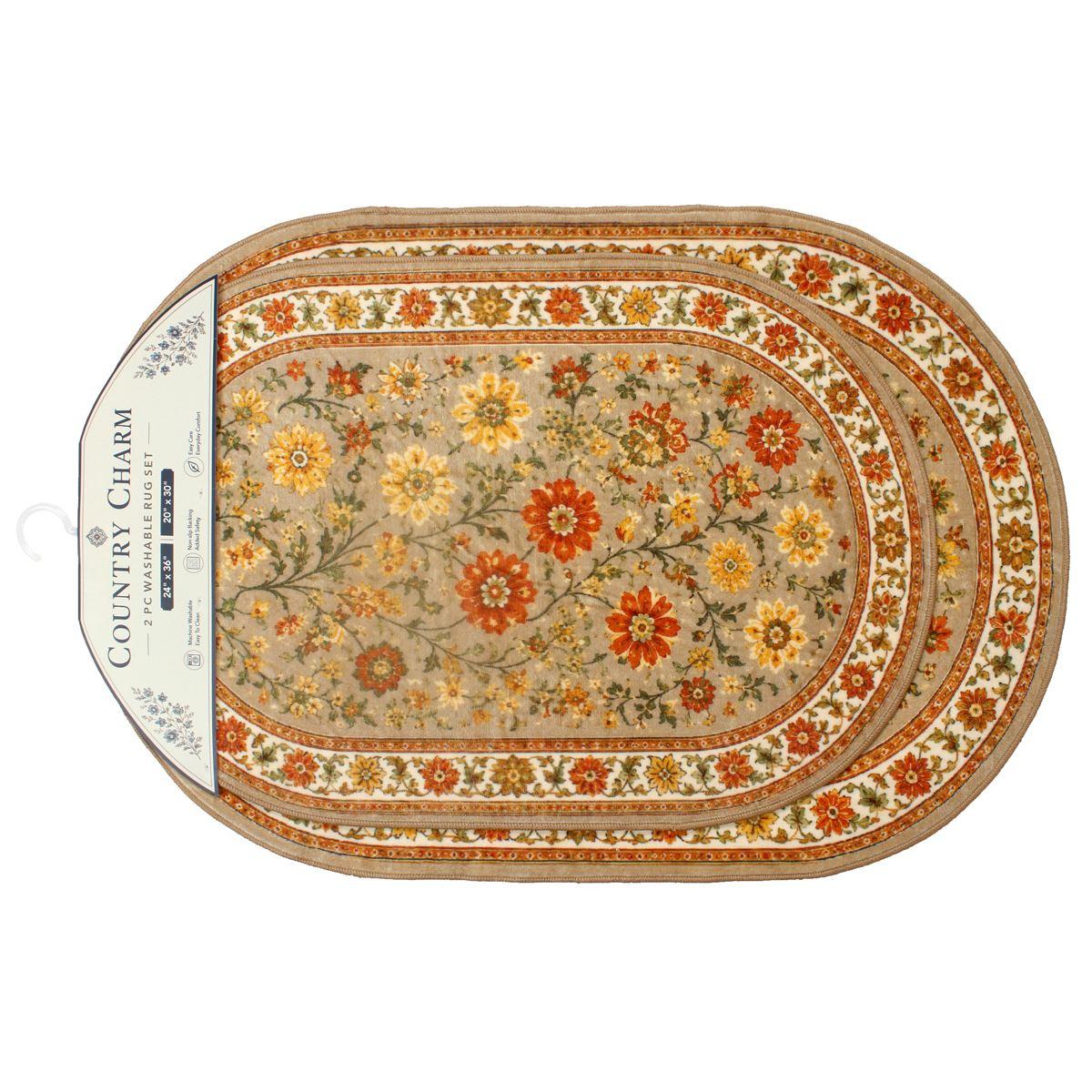 Crown Collection Floral Oval Rug Set - Taupe
