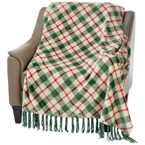 Mountain Ridge Red & Green Plaid Fringe Throw