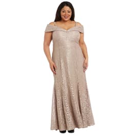 R&M Richards Women's Plus Size Short Sleeve sequin-embellished High-Low Gown 24W, Navy Gold