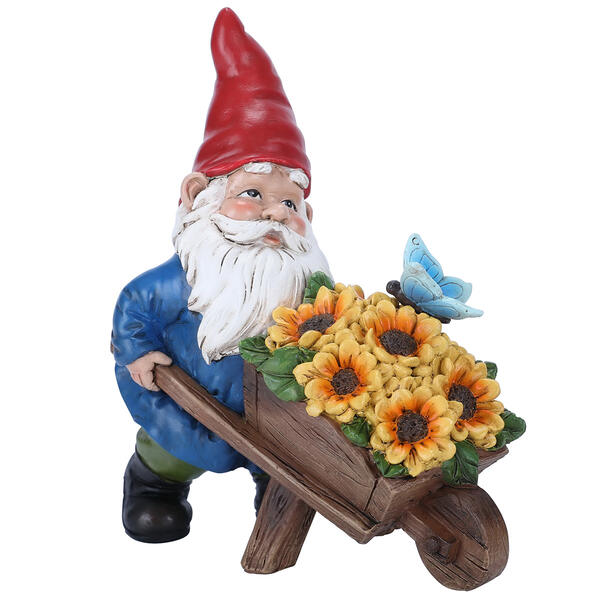 Resin Gnome with Sunflower Filled Wheelbarrow - image 