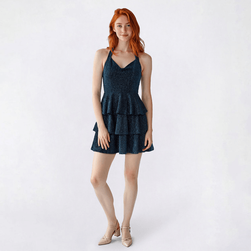 Juniors Trixxi Glitter Knit Triple Tier Halter Dress