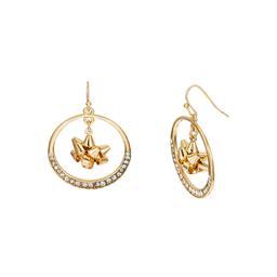 Gold-Tone Open Crystal Accent Circle Bow Center Drop Earrings