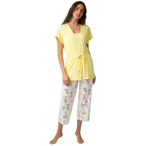 Womens HUE® Solid Top Sweet As Tea Printed Capri 3 Piece Set