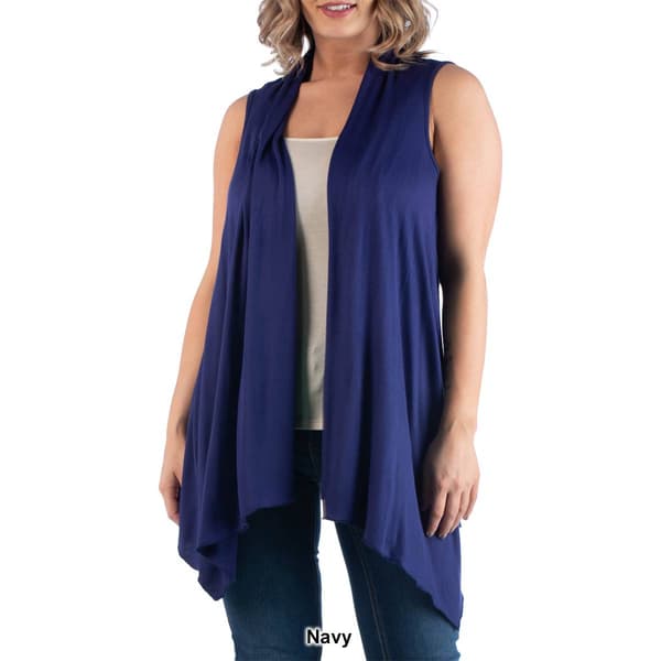 Plus Size 24/7 Comfort Apparel Asymmetric Sleeveless Cardigan