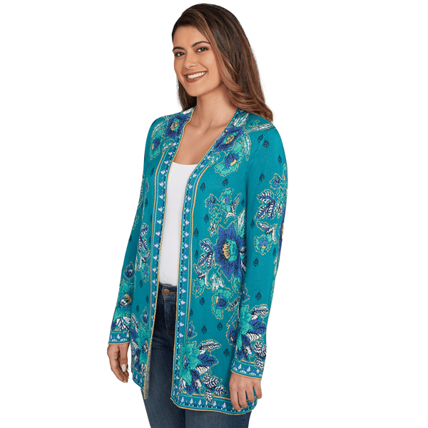 Petite Ruby Rd. Fall Flair Floral Embroidery Open Front Cardigan