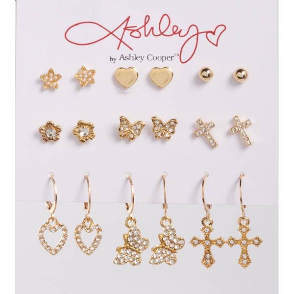 Ashley 9pk. Floral/Butterfly/Heart/Cross Earrings - image 